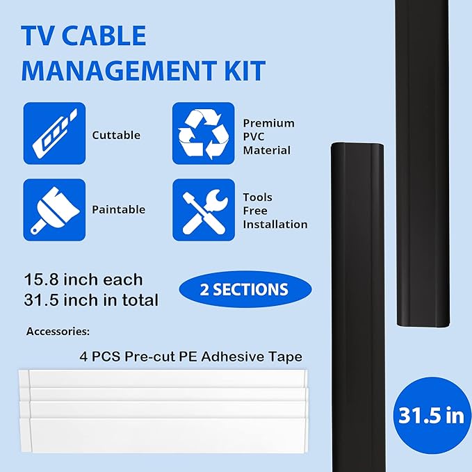 ZhiYo TV Cord Cover for Wall, 32 inch Cable Concealer, Cord Hider for Wall - Image 4