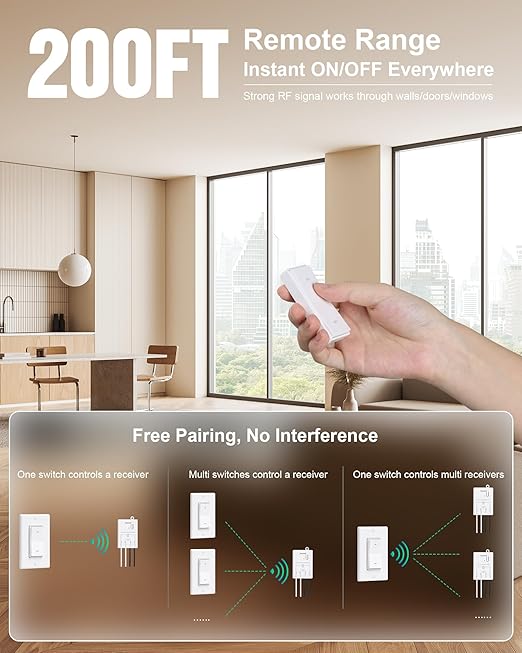 TREEWELL 3 Way Wireless Light Switch and Receiver Kit, Decorator Rocker Wall - Image 4