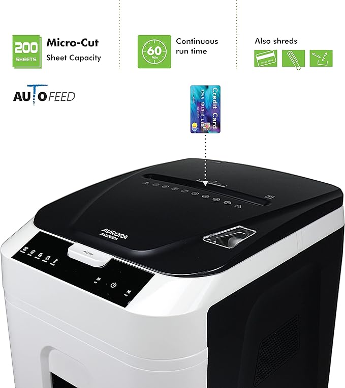 Aurora Commercial Grade 200-Sheet Auto Feed High Security Micro-Cut Paper - Image 2