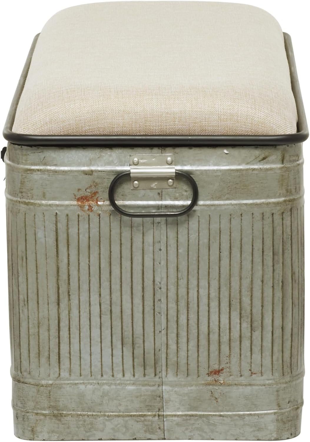 deco 79 metal room storage bench galvanized entryway, side view
