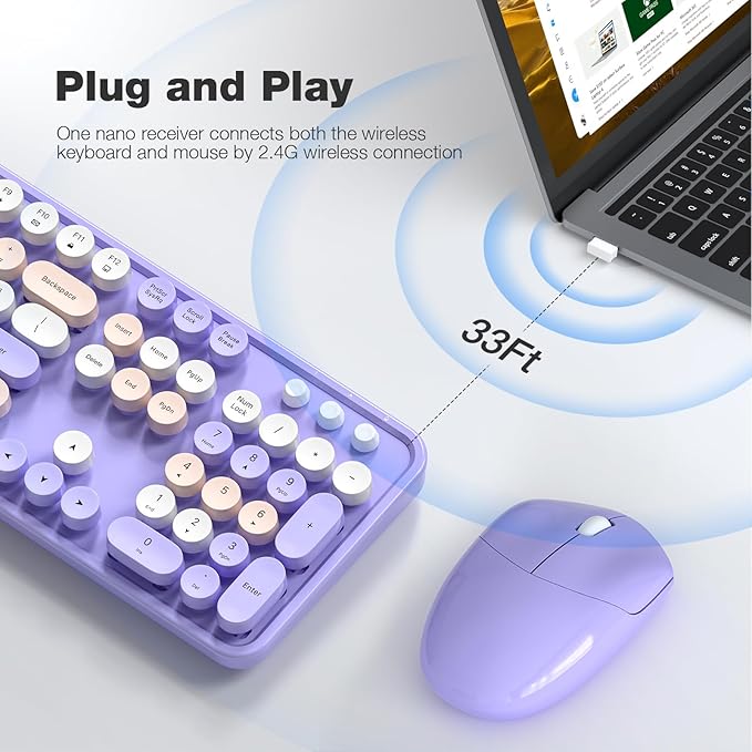 MOFII Wireless Keyboard and Mouse Combo, 2.4GHz Retro Full-Size Keyboard - Image 2