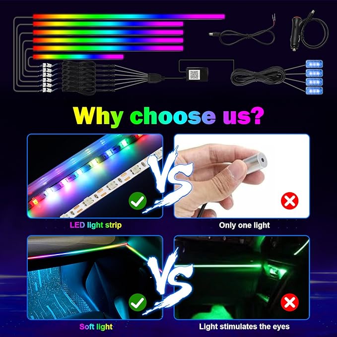 WEBUPAR Dreamcolor Interior Car Lights - 10 in 1 LED Strip Lights - Image 2