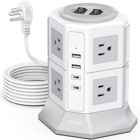 Tower Surge Protector Power Strip Flat Plugs by NVEESHOX