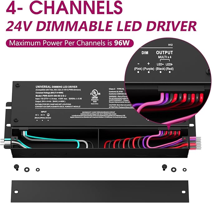 EMITEVER 384W Dimmable LED Driver, 24V 5-in-1 Dimmable Power Supply, 4-Channels - Image 2