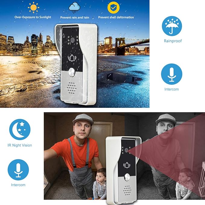 AMOCAM Video Doorbell Intercom System, 7 Inches Alloy Panel Monitor HD Camera - Image 3