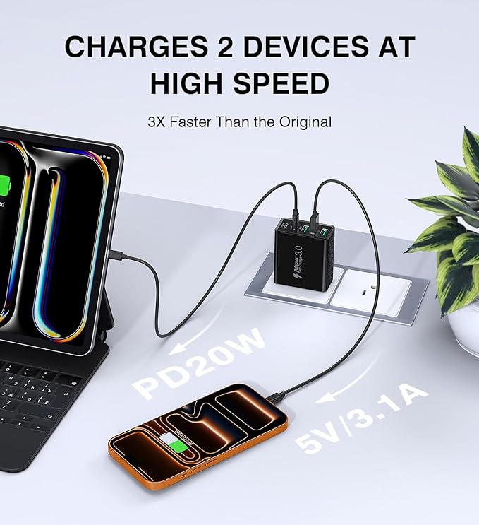 USB C Wall Charger, 60W USB C Charger Block 5-Port PD Fast Charging Blocks - Image 3