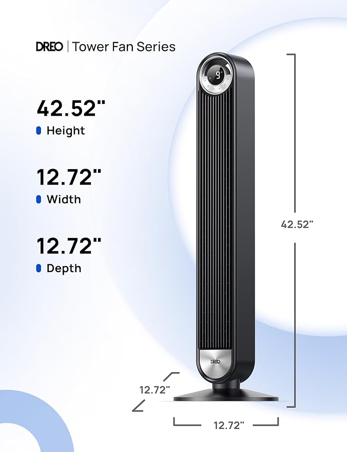 Dreo Tower Fan for Bedroom, Upgraded DC 9 Speeds 25dB Ultra-Quiet Floor Fan - Image 8