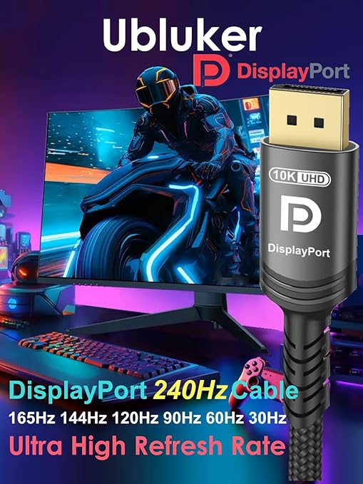 Ubluker 10K 8K DisplayPort 2.1 Cable 54Gbps 10 FT, Certified DP to DP Cord 4K - Image 5
