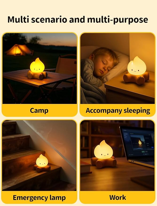 3 PCS Campfire Night Light, Rechargeable Flame Lamp, Cute Desk Lamps - Image 8