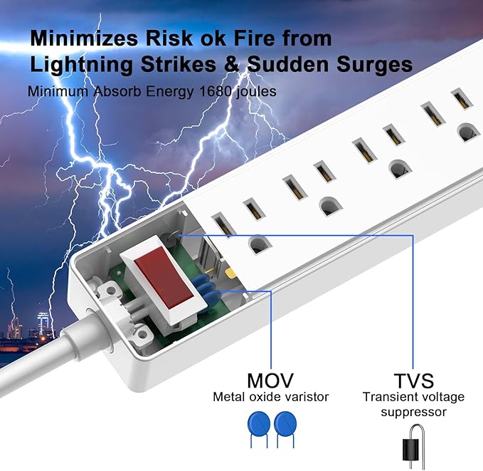 6 Ft Power Strip Surge Protector - Image 6