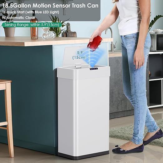 Arlopu Automatic Trash Can, Sensor Motion Stainless Steel Garbage Bin, - Image 5