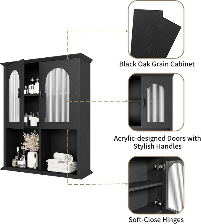 CJL Bathroom Wall Cabinet with Fluted Door, 23.6'' x 29.5'' Medicine Cabinet - Image 6