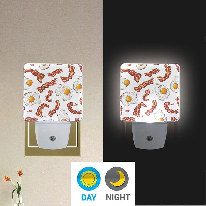 Pigsaly Led Night Light Vintage Bacon Tan Strips Fried Egg Night Light Plug in - Image 5