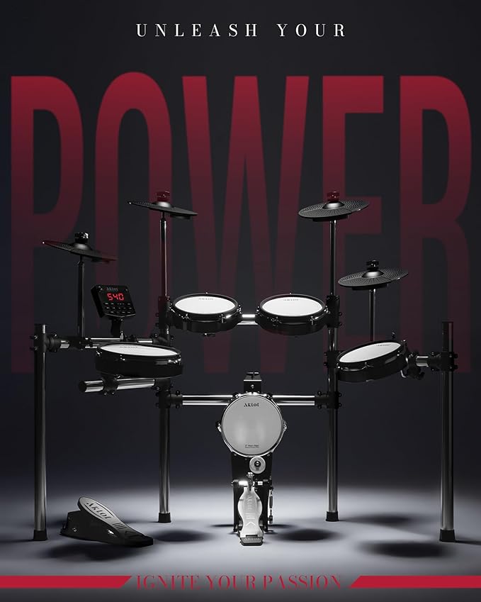 AKLOT Electric Drum Set with Kick-Tower: 4 Dual Zone Mesh Pads, 8’’ Tower-Style - Image 2