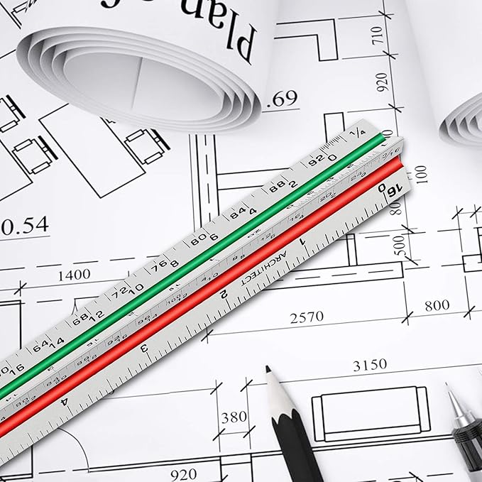 12" Architectural Scale Ruler Aluminum Architect Scale Triangular Scale Ruler - Image 6