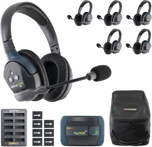Eartec HUB6D Ultralite-HD 6 Person Full Duplex Wireless Intercom Headset by Eartec