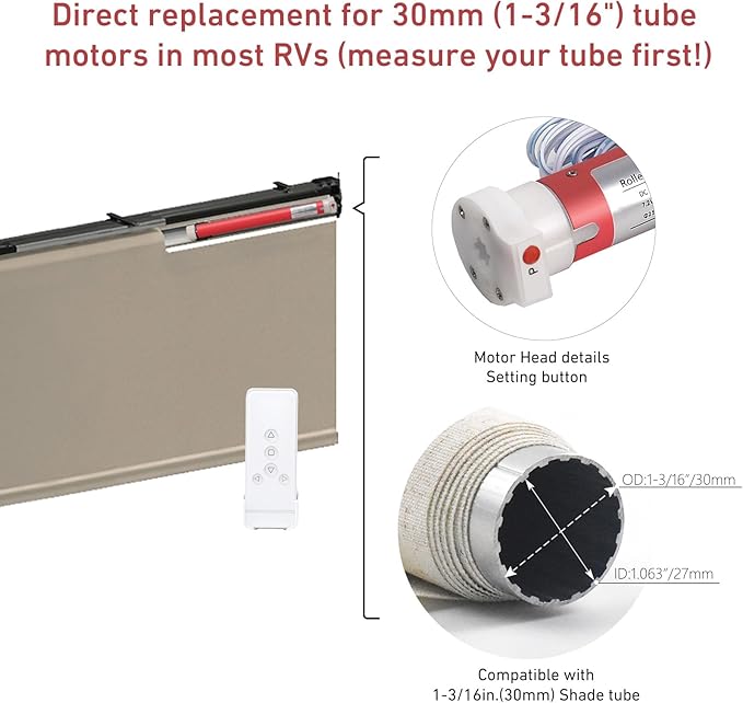 1-3/16inch RV Electric Roller Shade Replacement Motor - Image 5