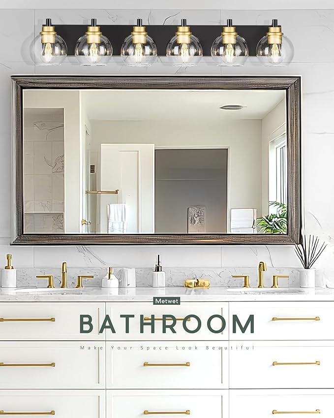 METWET Bathroom Light Fixtures, 6-Light Black and Gold Bathroom Vanity Light - Image 7