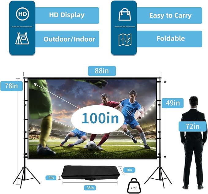 TOWOND Projector Screen and Stand, 100 inch Projection Screen Outdoor Indoor - Image 4