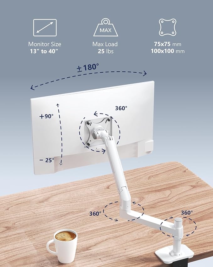Ergounion Single Monitor Arm Desk Mount, Holds Screens up to 40 Inches and 25 - Image 2
