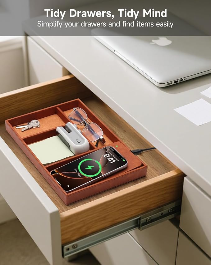 Valet Tray, Built in Wireless Charging Pad, Nightstand Organizer, Two-Toned - Image 4