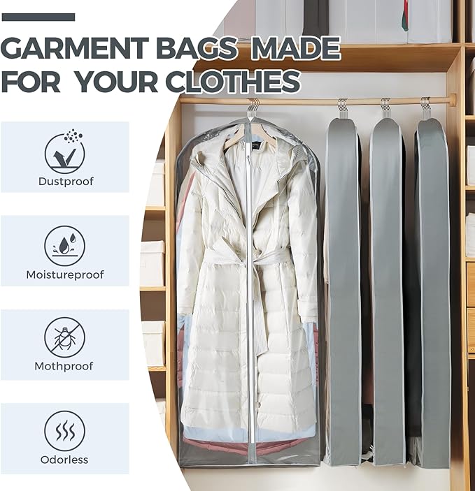 6 Pcs 60" Garment Bags for Hanging Clothes, Garment Bags Shoulder Covers - Image 2