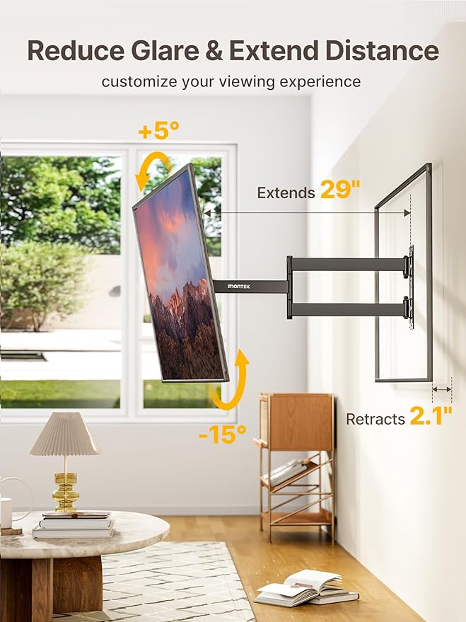 monTEK Long Arm TV Wall Mount for Most 23-65 Inch TVs, 29 Inch Long Extension - Image 2
