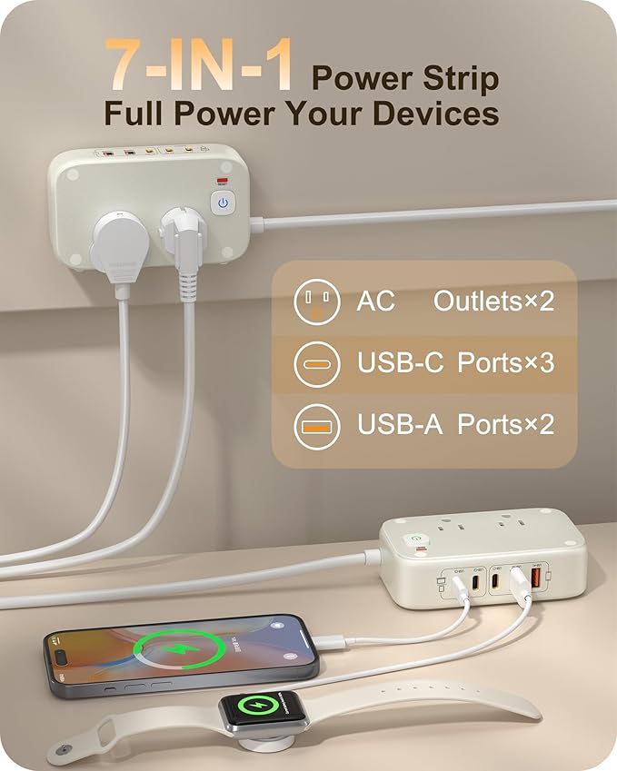 KWRNVO Power Strip with USB Ports 175W GaN 7-in-1 USB C Charging Station Type C - Image 2