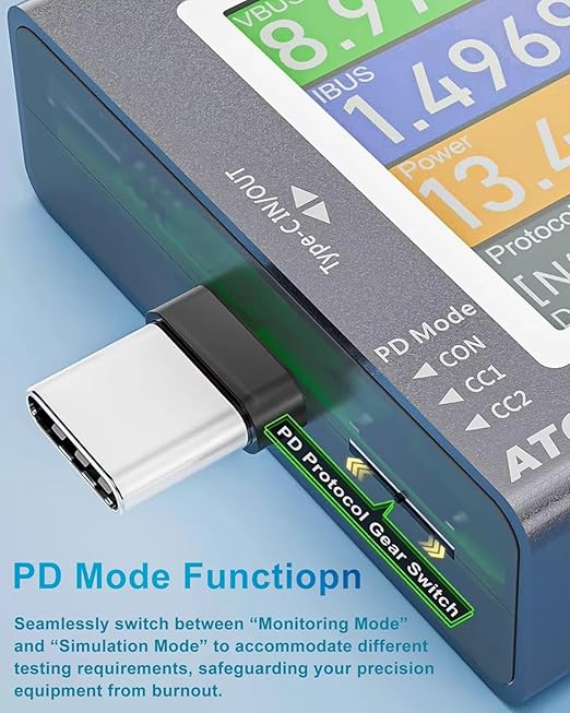 Eversame USB Tester, Type-C/USB 2 in 1 Fast Charging Protocol Voltmeter Power - Image 5