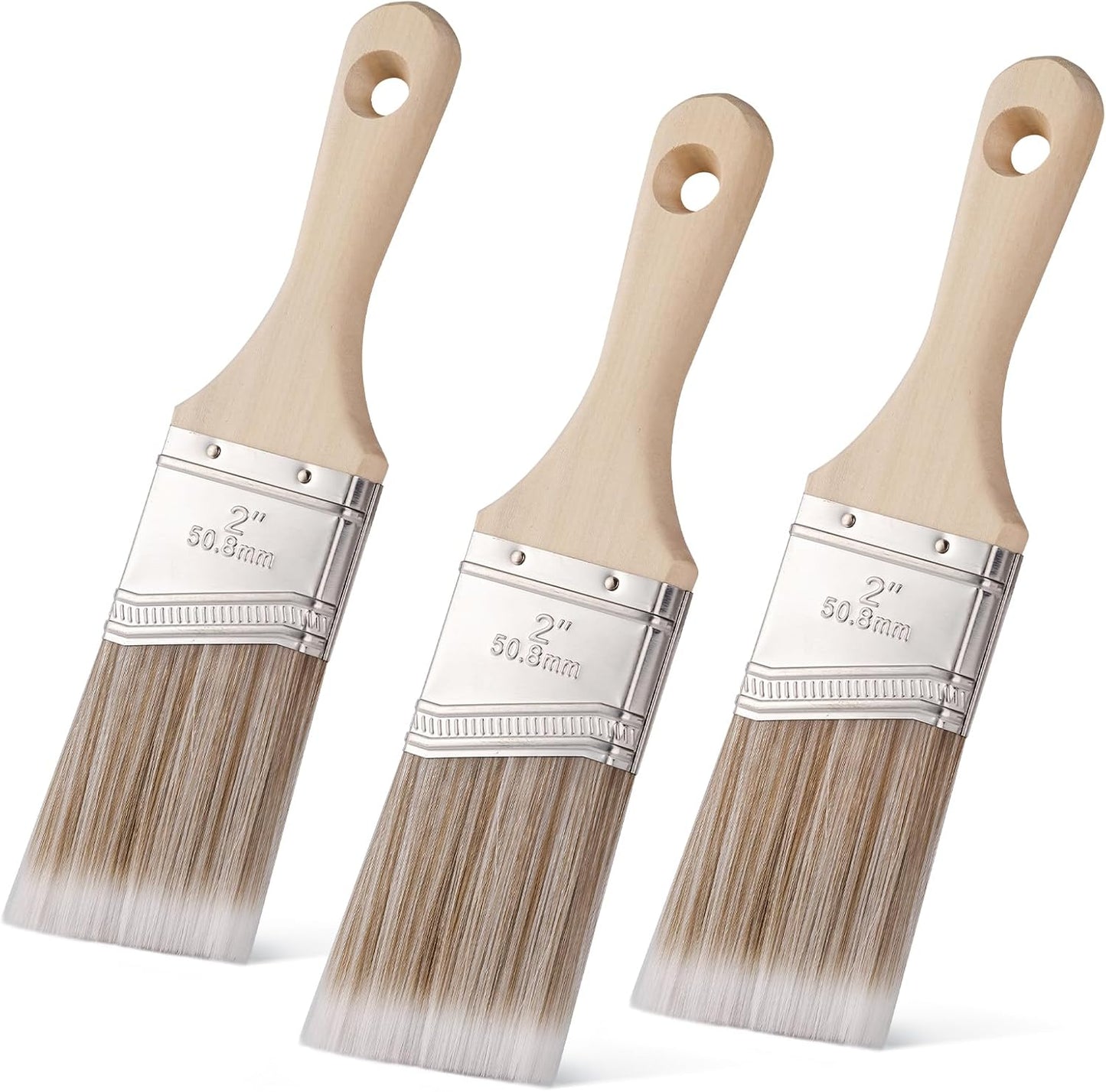 Mister Rui 2 Inch Angled Synthetic Paint Brushes, 3 Pack Trim | For latex, oil paints & stains. for interior/exterior home improvement. Designed for precise cut-in on edges, corners & trim
