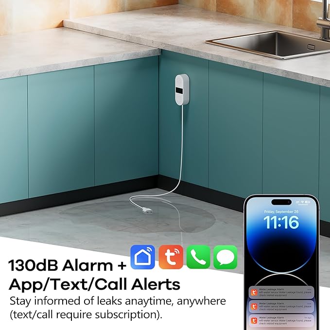 2-Pack WiFi Water Leak Detector, Battery Powered Water Sensor Alarm - Image 3