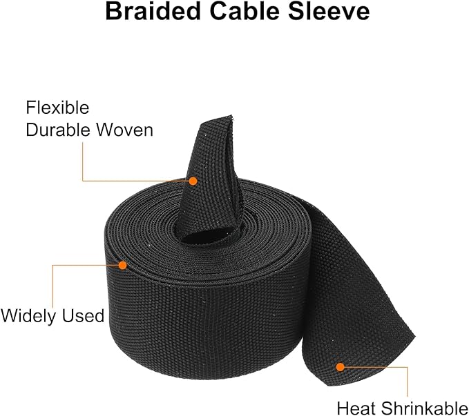 MECCANIXITY Braided Cable Sleeves Heat Shrinkable Fabric Sleeving, 1 1/4" 16ft - Image 4