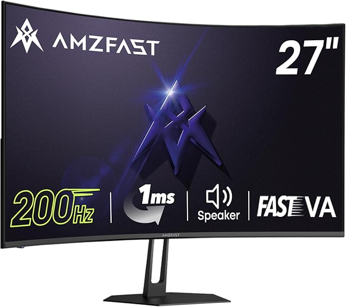 Amzfast 27 inch 200Hz Curved Gaming Monitor, FHD 1080P Computer Monitor by Amzfast