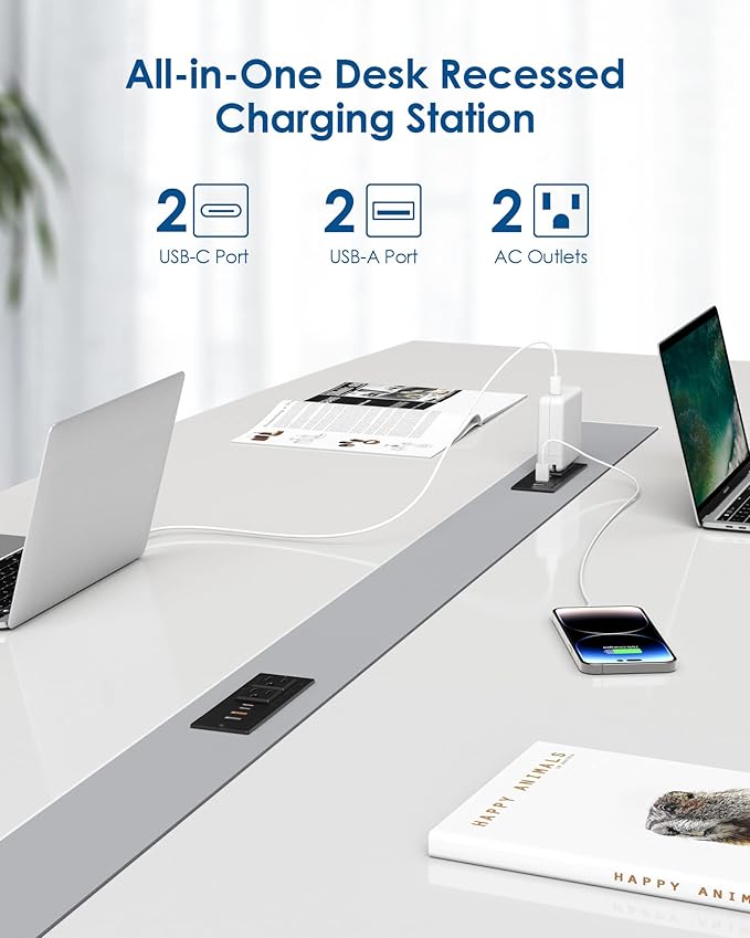 30W USB C Recessed Power Strip, Flat Plug Power Strip, 2 Outlets 4 USB Ports - Image 3