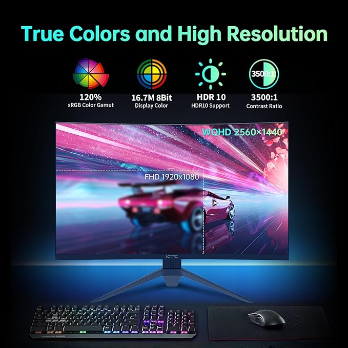 KTC 32 inch Curved Gaming Monitor, 180Hz 1ms MPRT, 2K 1440P 144Hz Monitor - Image 2