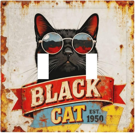 Bvtewkhz Black Cat Vintage 2 Gang Double Toggle Decorative Outlet Covers Light by Unknown