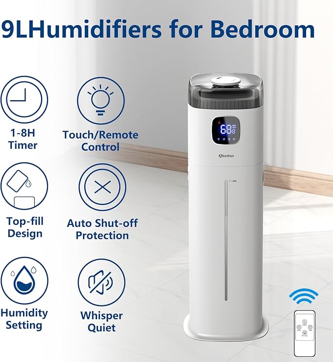 Akeshan Large Humidifier for Bedroom, 9L/2.5Gal Ultrasonic Cool Mist, Easy Clean - Image 2