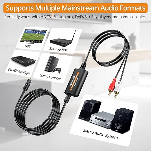 Neoteck 192kHz DAC Converter 7ft/2.1m Optical to RCA Cable SPDIF to RCA Digital - Image 4