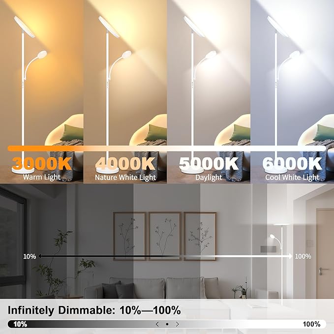 Floor Lamp, Upgraded 42W/4200LM Super Bright Floor Lamp, 2-in-1 LED Dimmable - Image 3