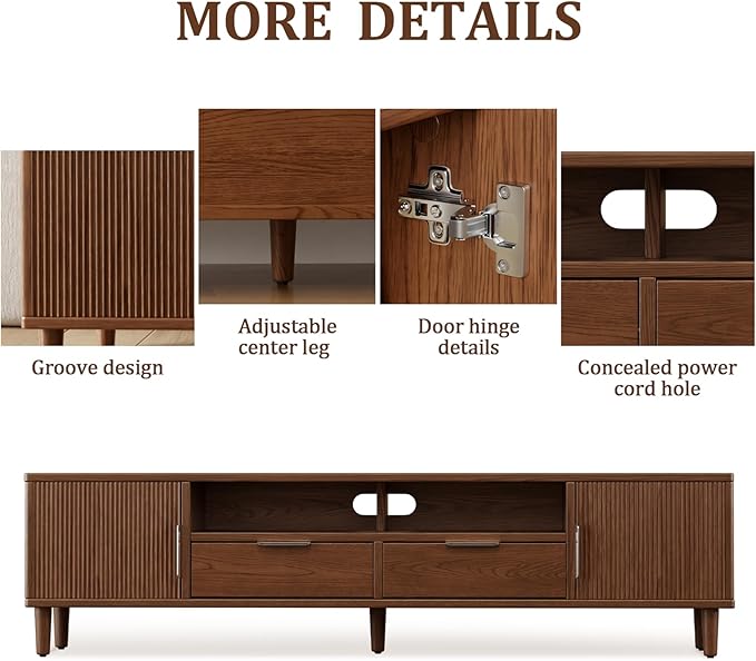 TIMBERKNOWS Mid-Century Modern TV Stand Fits TVs up to 60, Fluted TV Consoles - Image 7