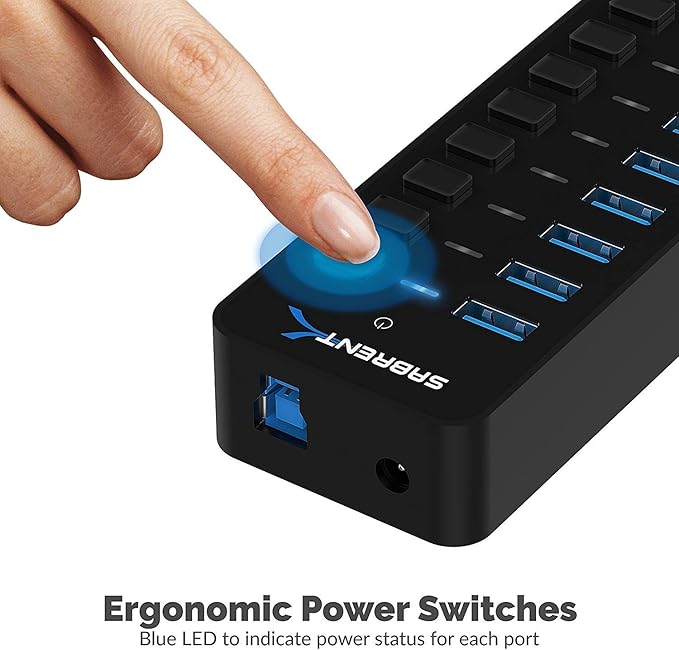 SABRENT 10-Port USB 3.0 Hub, Individual Power Switches and LEDs, 3 Smart - Image 3