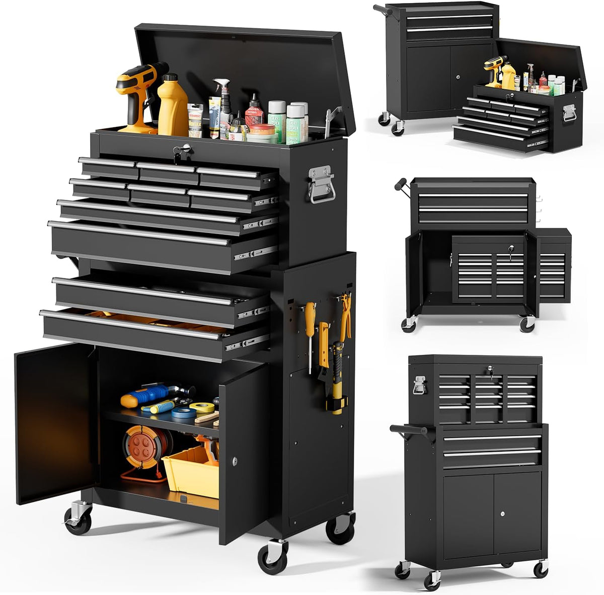 10-drawer rolling tool chest with wheels, lockable 2-in-1, main product view