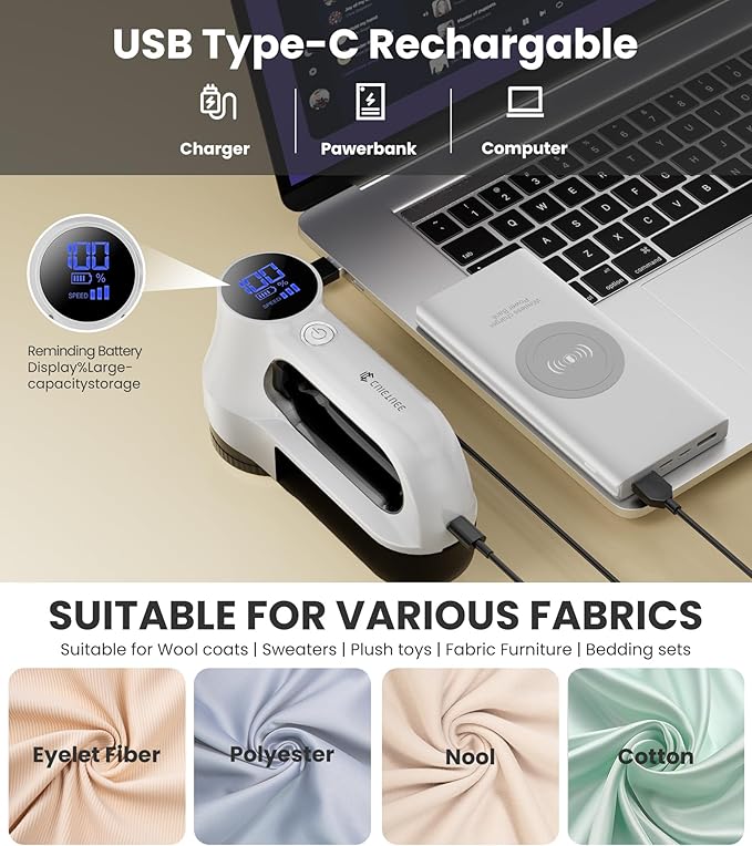 Rechargeable Fabric Shaver | 3-Speed Electric Lint Remover | 6 Blades High - Image 6