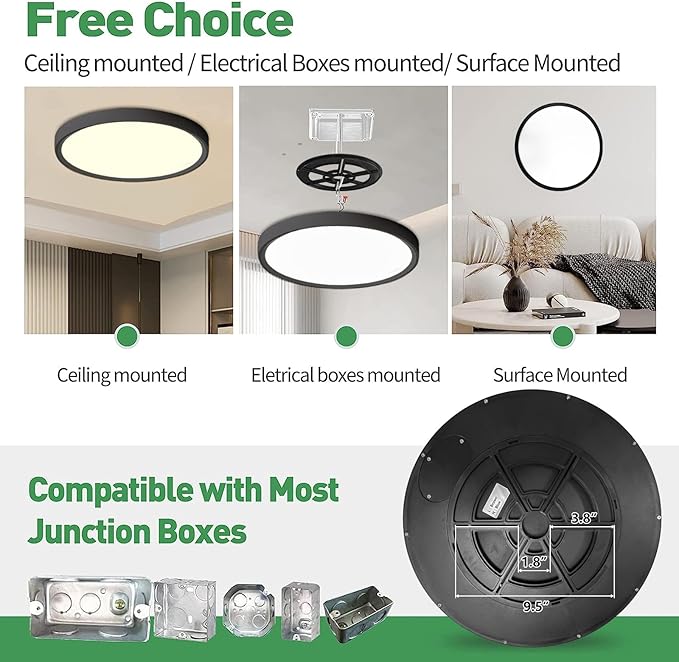 2PK 15.8 Inch Black LED Flush Mount Ceiling Light, 3000K/4000K/6000K CCT - Image 3