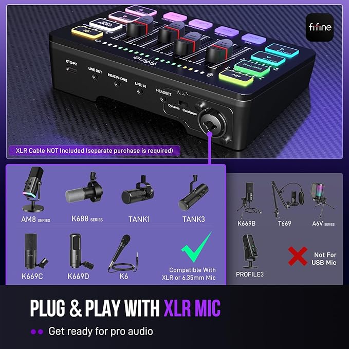 FIFINE Gaming Audio Mixer, Streaming RGB PC Mixer - Image 8