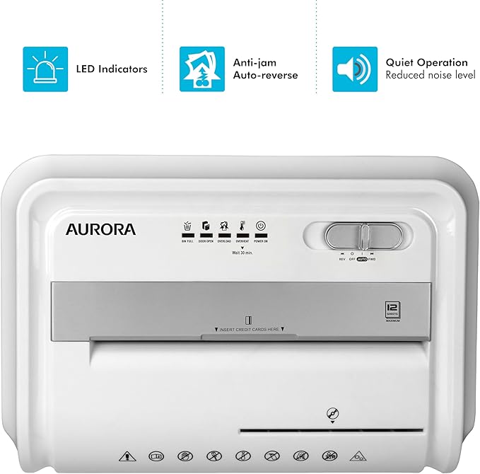 Aurora Anti-Jam 12-Sheet Cross-Cut Paper/CD and Credit Card Shredder - Image 5