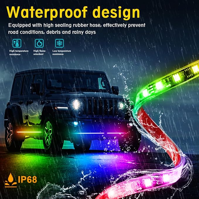 Goodream Car Underglow Kit, 12V 6 pcs RGB Led Lights Strip Neon Ambient Sets - Image 4