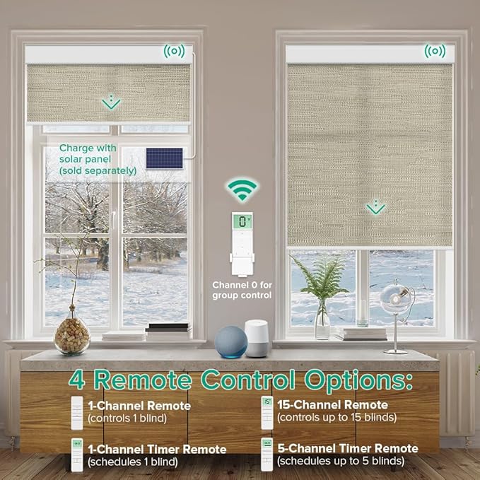 Kilonity Motorized Roller Shades, Light Filtering Remote Control Custom Window - Image 2