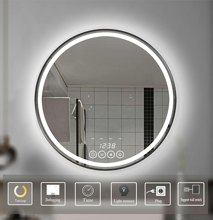 24 Inch Wall-Mounted Round Bathroom Mirror - Image 6
