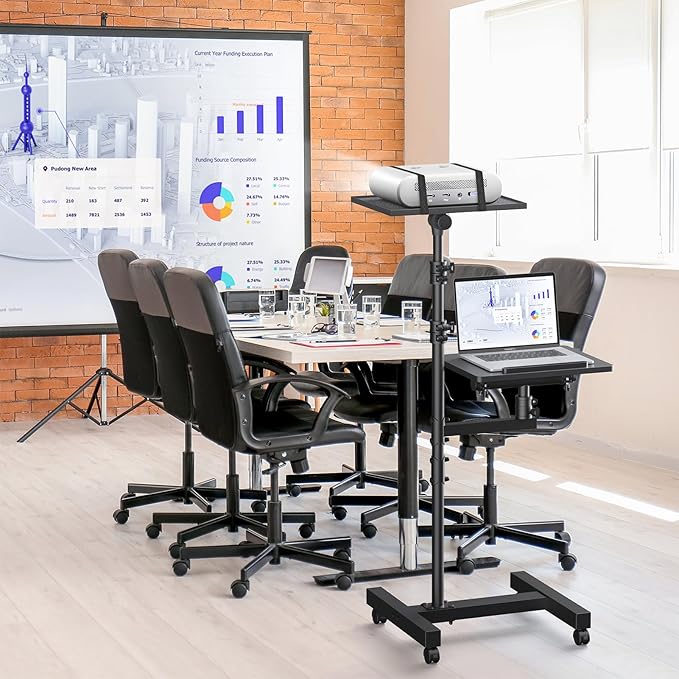 Projector Stand Tripod: 2 Shelves Mobile Laptop Cart Adjustable Height 45 to 64 - Image 8